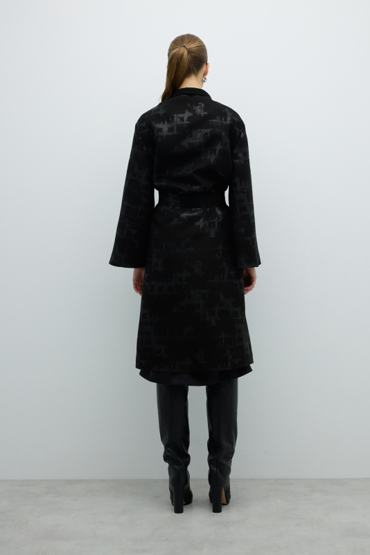 Beli Kuşaklı Şal Yaka Kap Siyah - Roman (1)