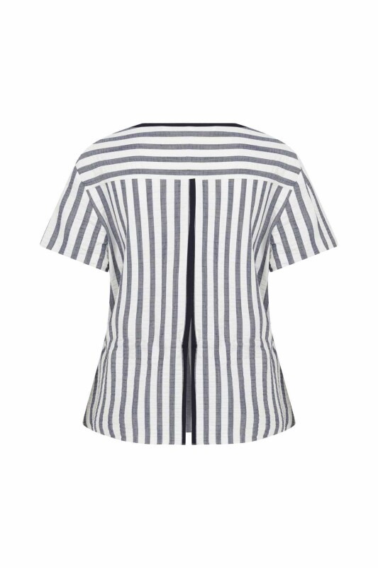 Beli Lastikli Çizgili Bluz Standart Renk - 5