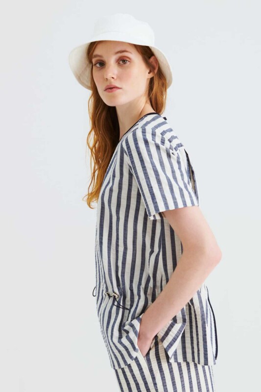 Beli Lastikli Çizgili Bluz Standart Renk - 3