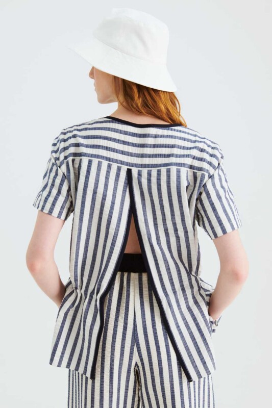 Beli Lastikli Çizgili Bluz Standart Renk - 2