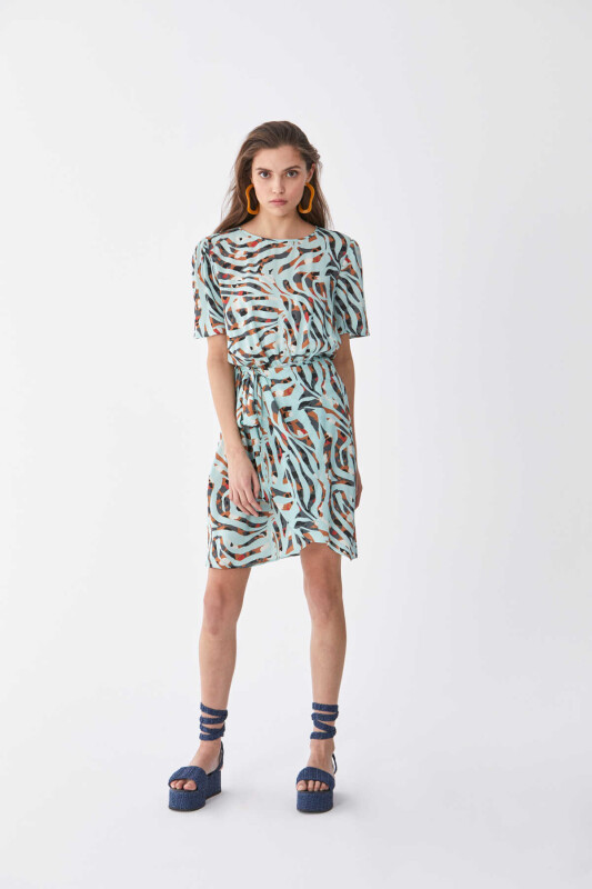 Beli Lastikli Desenli Elbise Standart Renk - 3