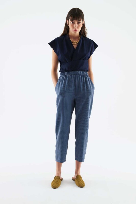 Beli Lastikli Desenli Kadın Pantolon Standart Renk - 1