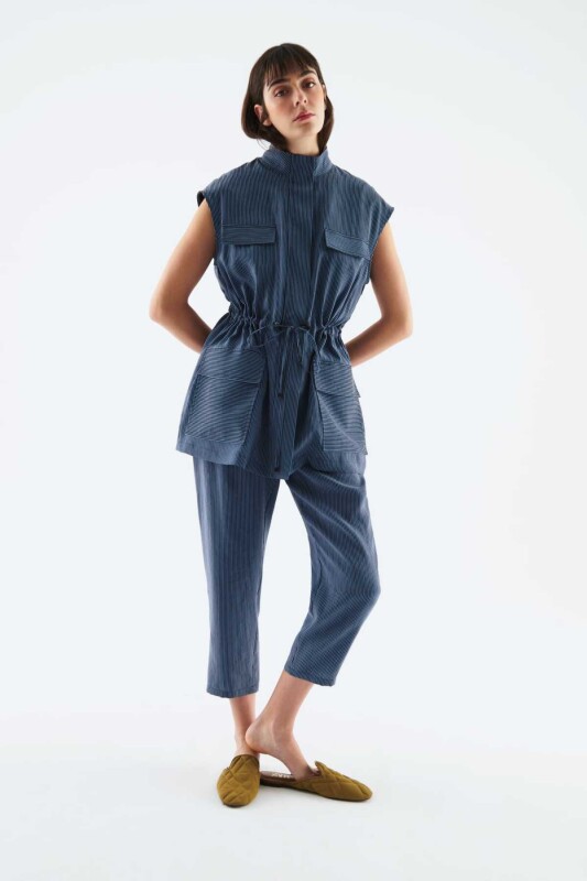 Beli Lastikli Desenli Kadın Yelek Standart Renk - 3