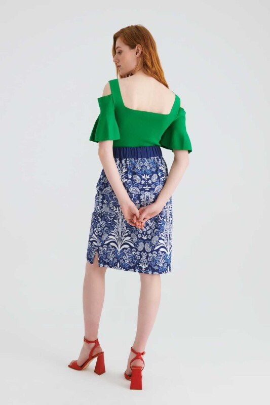 Beli Lastikli Desenli Midi Etek Standart Renk - 2