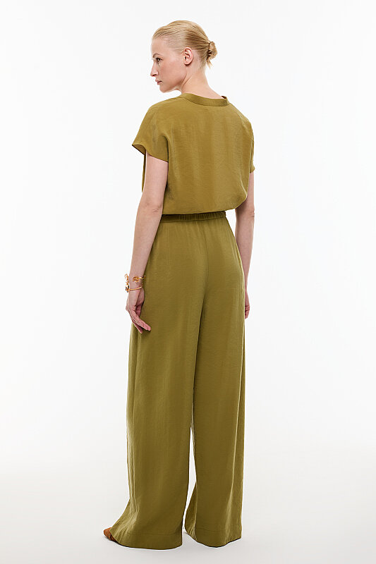 Beli Lastikli Geniş Paça Pantolon Olive - Roman (1)