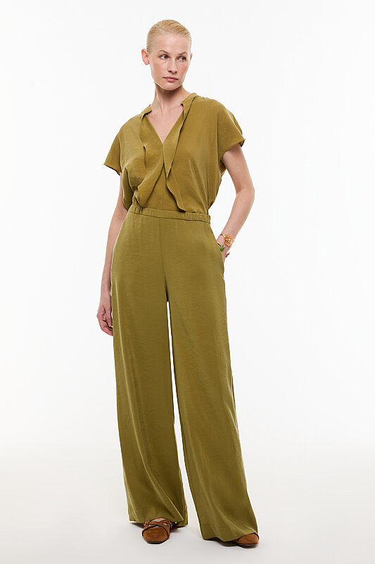 Beli Lastikli Geniş Paça Pantolon Olive - 4