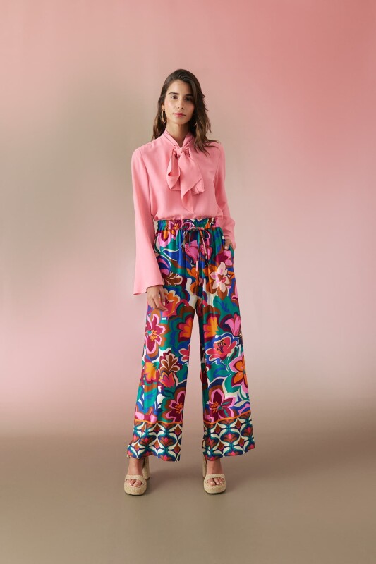 Beli Lastikli Geniş Paça Saten Pantolon Standart Renk 