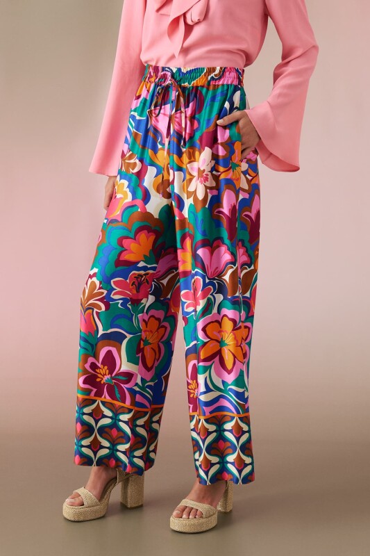 Beli Lastikli Geniş Paça Saten Pantolon Standart Renk - 3
