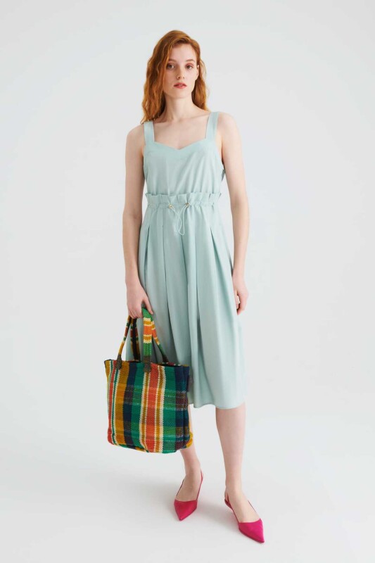 Beli Lastikli Günlük Elbise Su Yeşili - 1