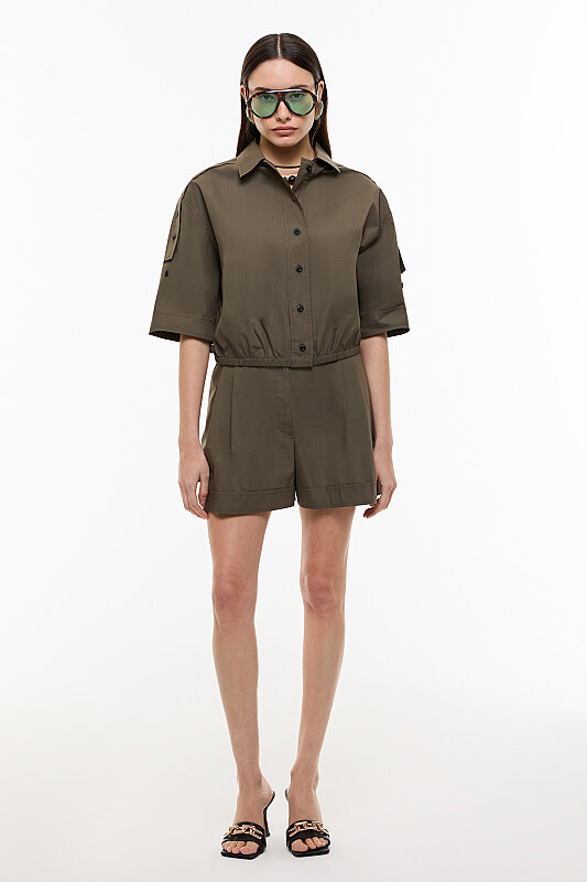 Beli Lastikli Kısa Kol Gömlek Haki - 3