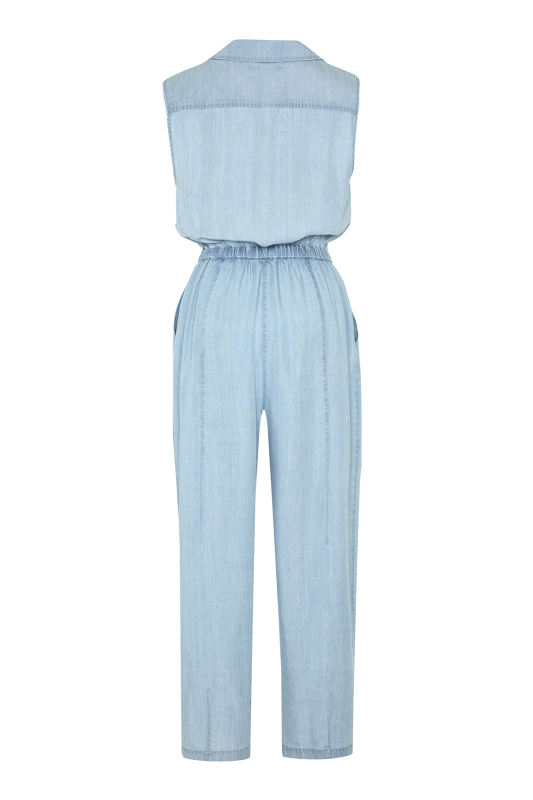 Beli Lastikli Kolsuz Denim Tulum Mavi - 6