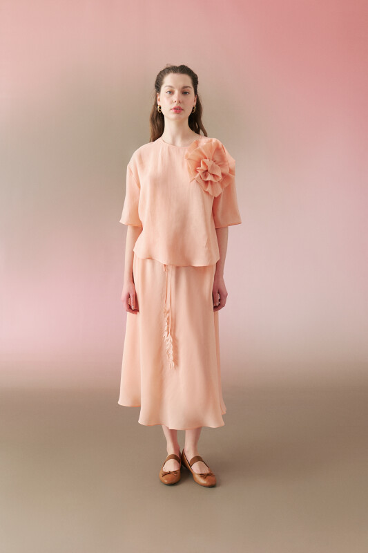 Beli Lastikli Midi Etek Somon - 1