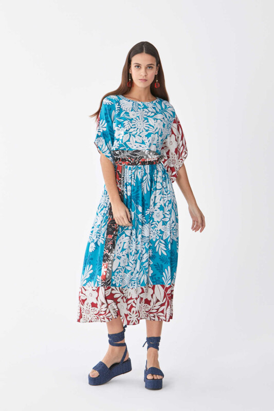 Beli Lastikli Renkli Günlük Elbise Standart Renk - 3