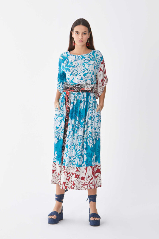 Beli Lastikli Renkli Günlük Elbise Standart Renk - 1