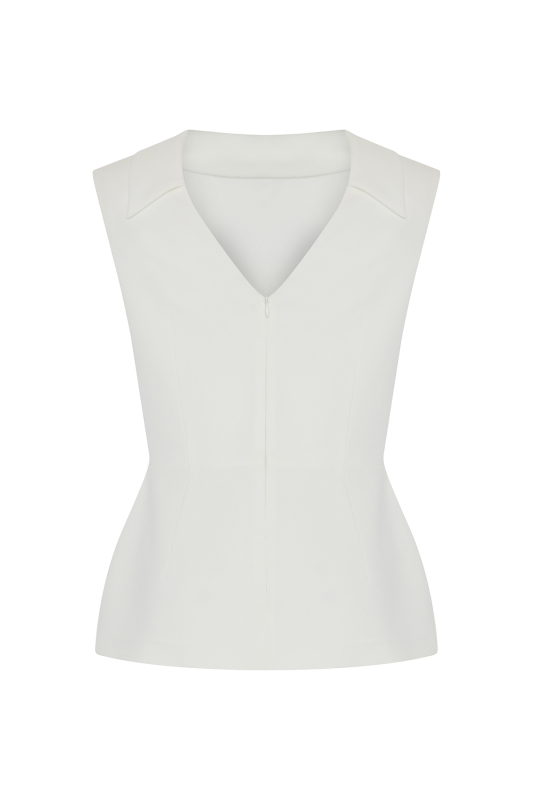 Beli Tokalı Yaka Detaylı Bluz Beyaz - 6