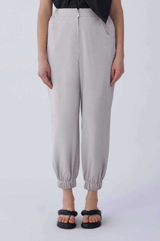 Beli Ve Paçası Lastikli Kadın Pantolon Taş - 1