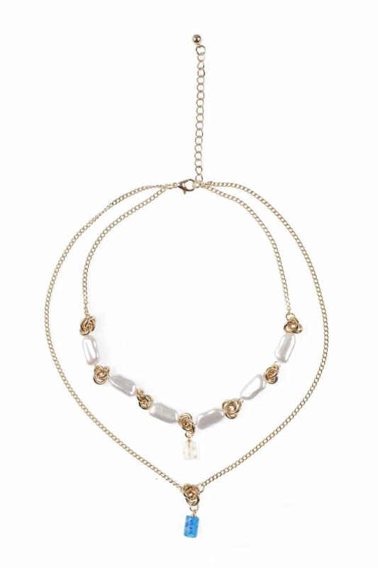 Beyaz Boncuklu Gold Kadın Kolye Standart Renk - 2