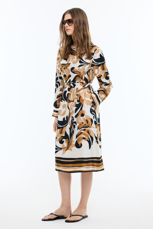 Bisiklet Yaka Beli Kuşaklı Midi Boy Elbise Standart Renk - 3