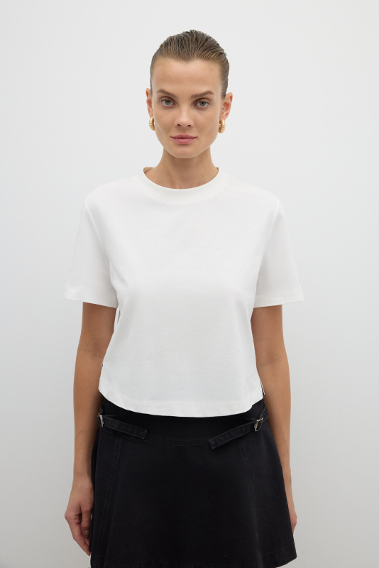 Bisiklet Yaka Kalp Nakışlı T-shirt Ekru - 1