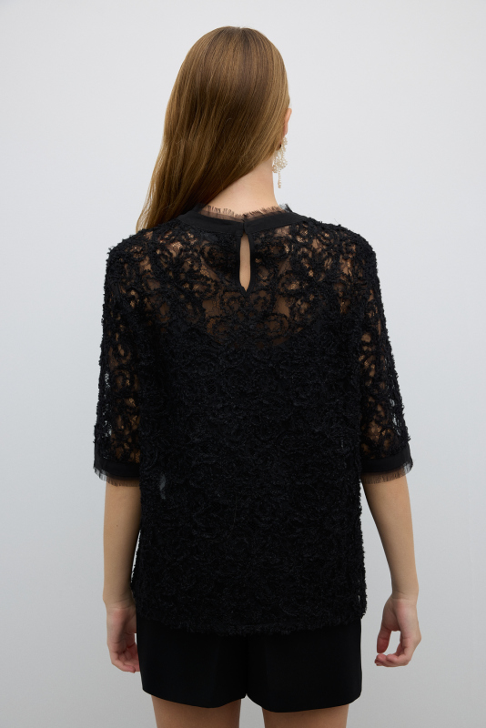 Bisiklet Yaka Kısa Kol Bluz Siyah - 2