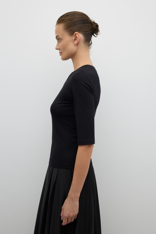 Bisiklet Yaka Ruvakar Kol Basic T-shirt Siyah - 4