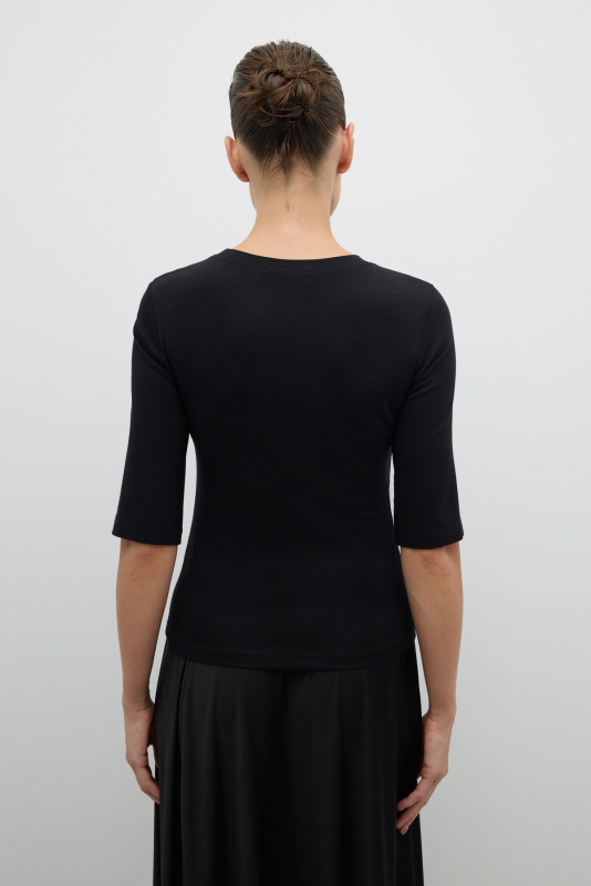 Bisiklet Yaka Ruvakar Kol Basic T-shirt Siyah - 2
