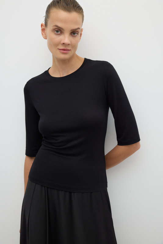 Bisiklet Yaka Ruvakar Kol Basic T-shirt Siyah - 3