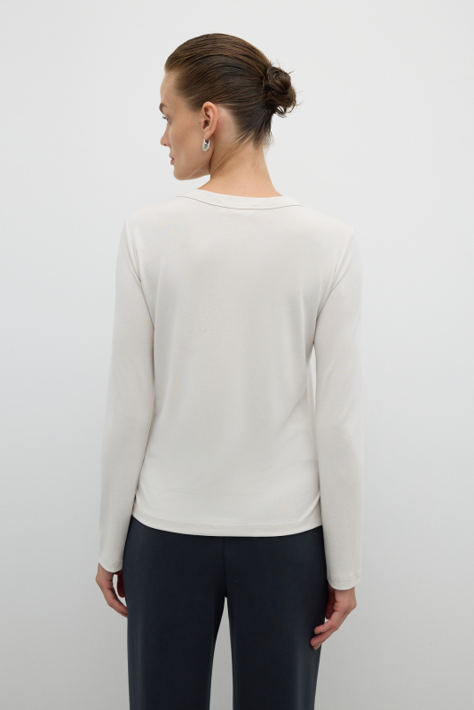 Bisiklet Yaka Uzun Kol T-shirt Taş - 2