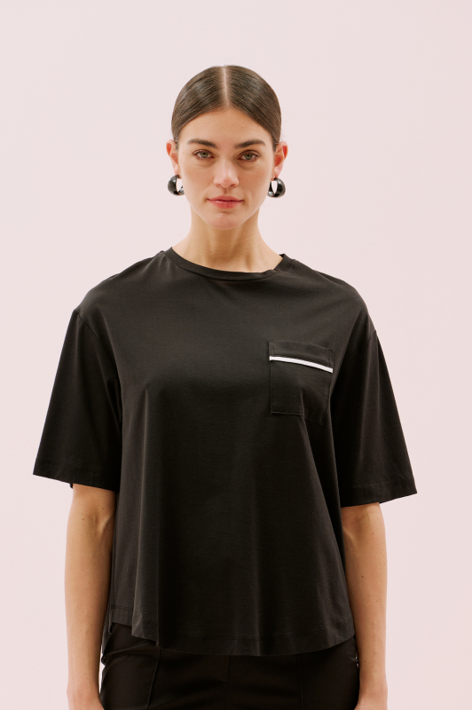 Biye Detaylı Arkası Yırtmaçlı T-shirt Siyah - 2