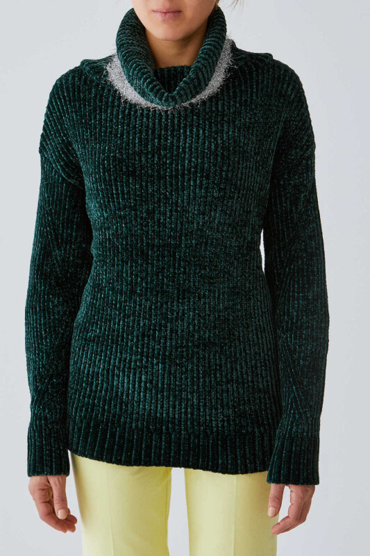  Boğaz Ve Sırt Detaylı Triko Yeşil - Roman