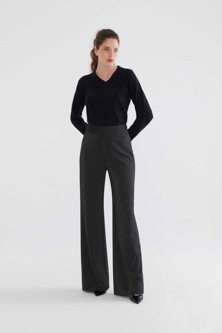  Bol Kesim Çizgili Kadın Pantolon Standart Renk - 1