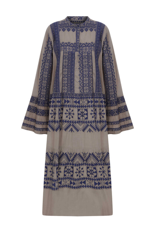 Bol Kesimli Desenli Uzun Elbise Standart Renk - 4