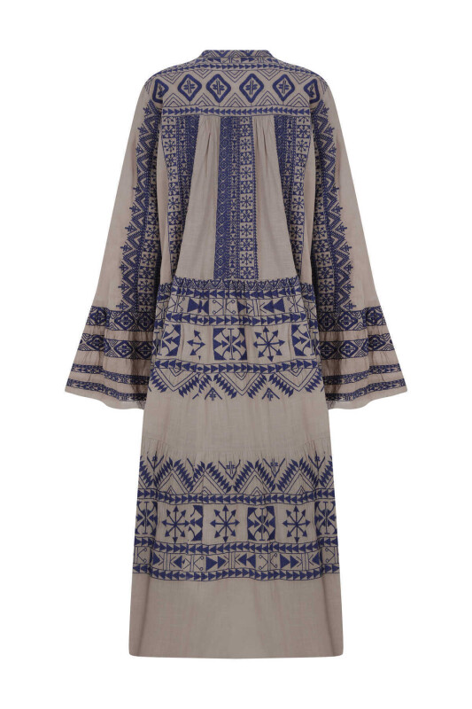 Bol Kesimli Desenli Uzun Elbise Standart Renk - 5