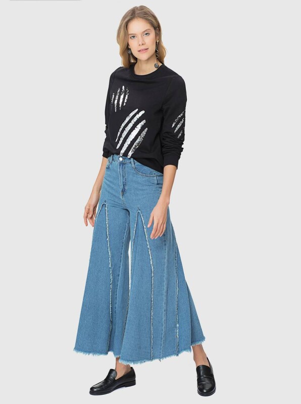  Bol Paça Jean Kadın Pantolon Standart Renk Standart Renk