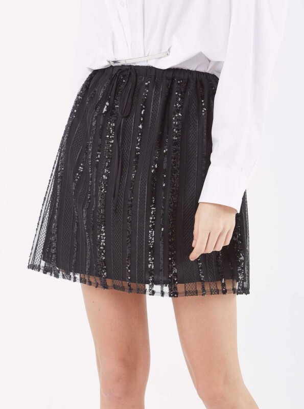 Boncuk Detaylı Etek Siyah - 3