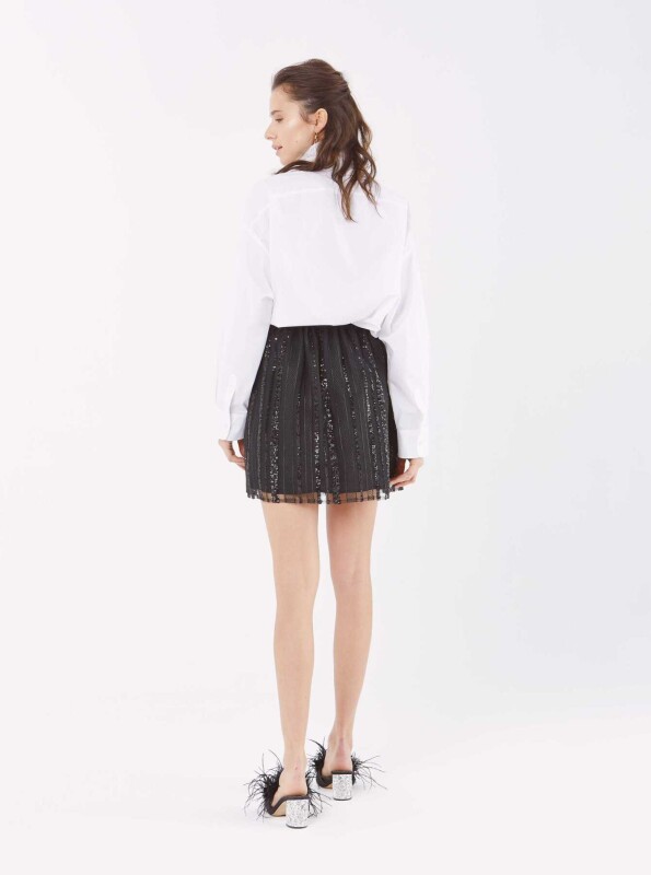 Boncuk Detaylı Etek Siyah - 2