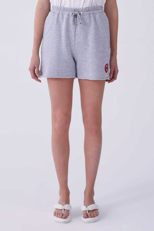 Boncuk İşlemeli Kadın Şort Gri - 1