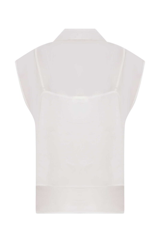  Boncuk İşlemeli Kolsuz Kadın Bluz Beyaz - 5