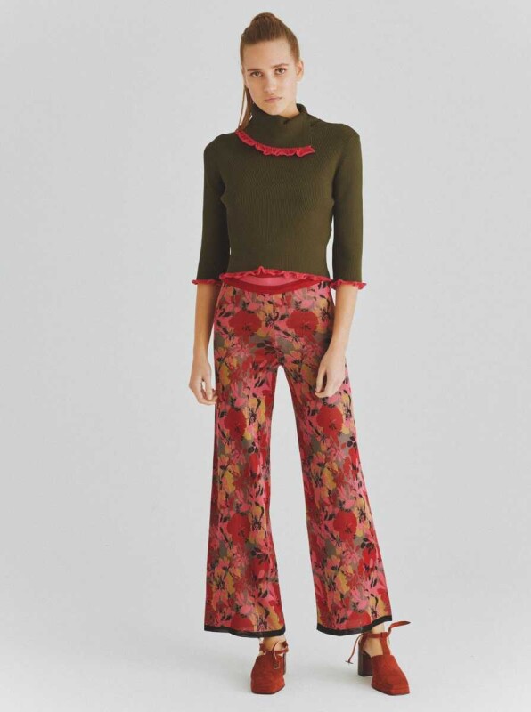  Boyun Detaylı Fırfırlı Triko Haki - Roman