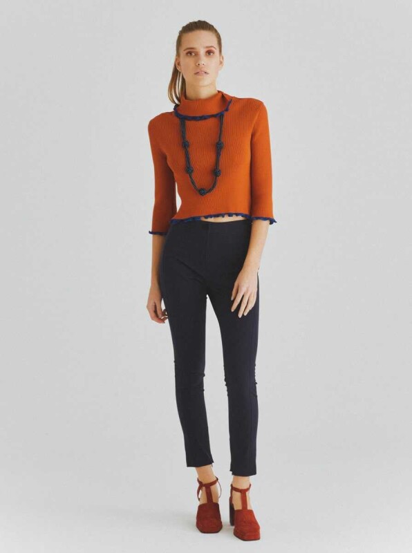  Boyun Detaylı Fırfırlı Triko Oranj - Roman