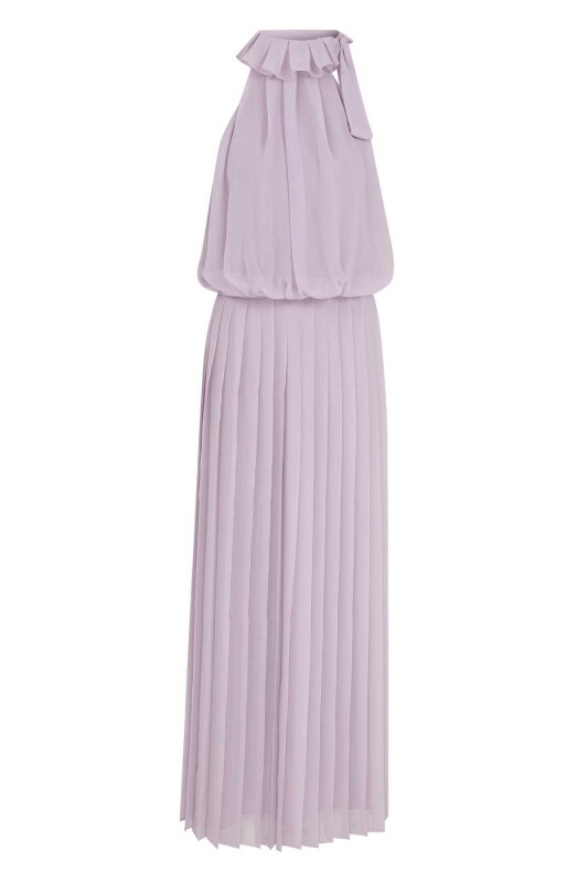 Boyundan Bağlamalı Abiye Elbise Lila - 4