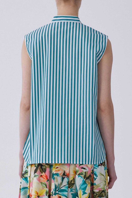 Boyundan Bağlamalı Çizgili Bluz Standart Renk - 2