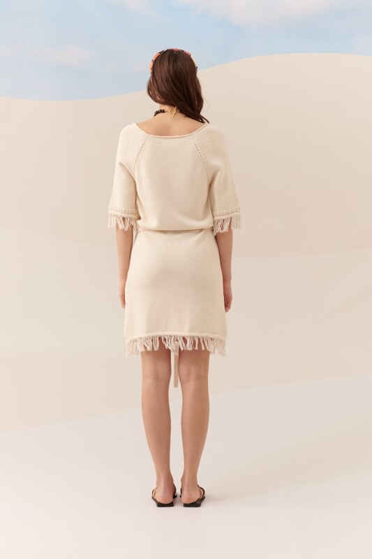 Boyundan Bağlamalı Triko Elbise Naturel - 2