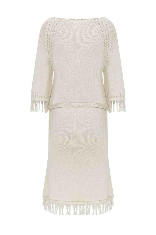 Boyundan Bağlamalı Triko Elbise Naturel - 5