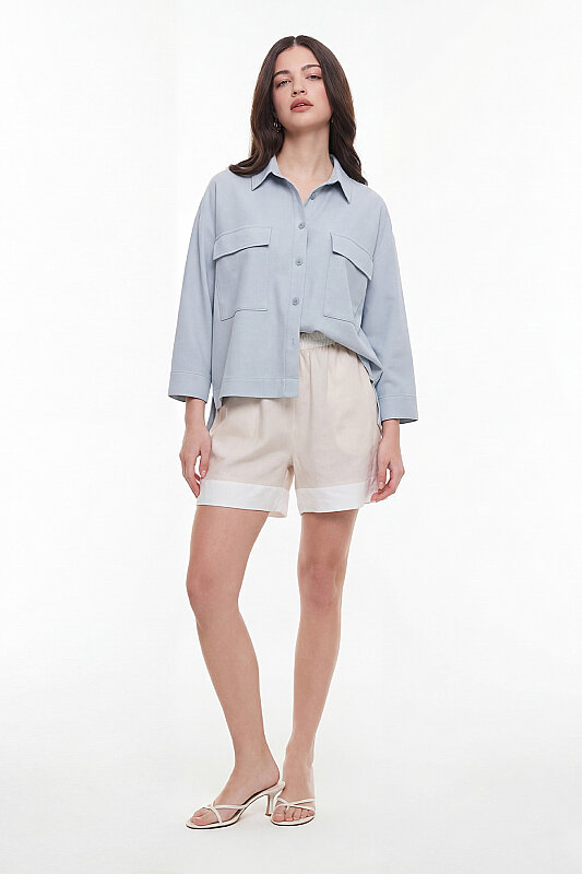 Cep Detaylı Gömlek Buz Mavisi - Roman