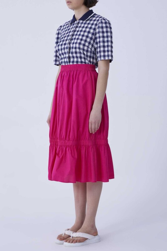 Büzgülü Uzun Etek Fuşya - 1