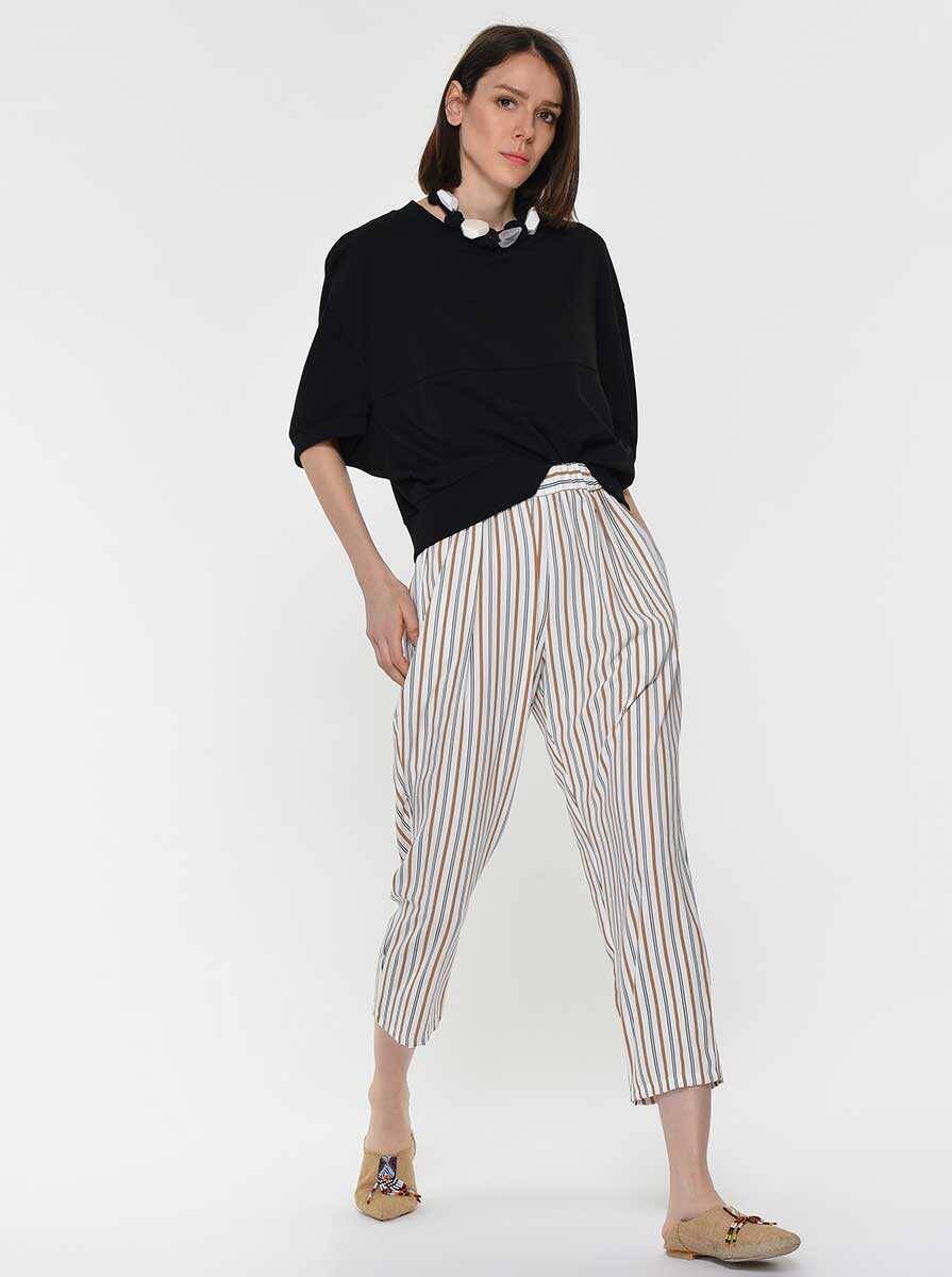 Cep Detaylı Çizgili Renkli Kadın Pantolon Standart Renk - 3