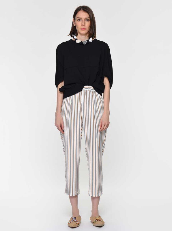 Cep Detaylı Çizgili Renkli Kadın Pantolon Standart Renk Standart Renk