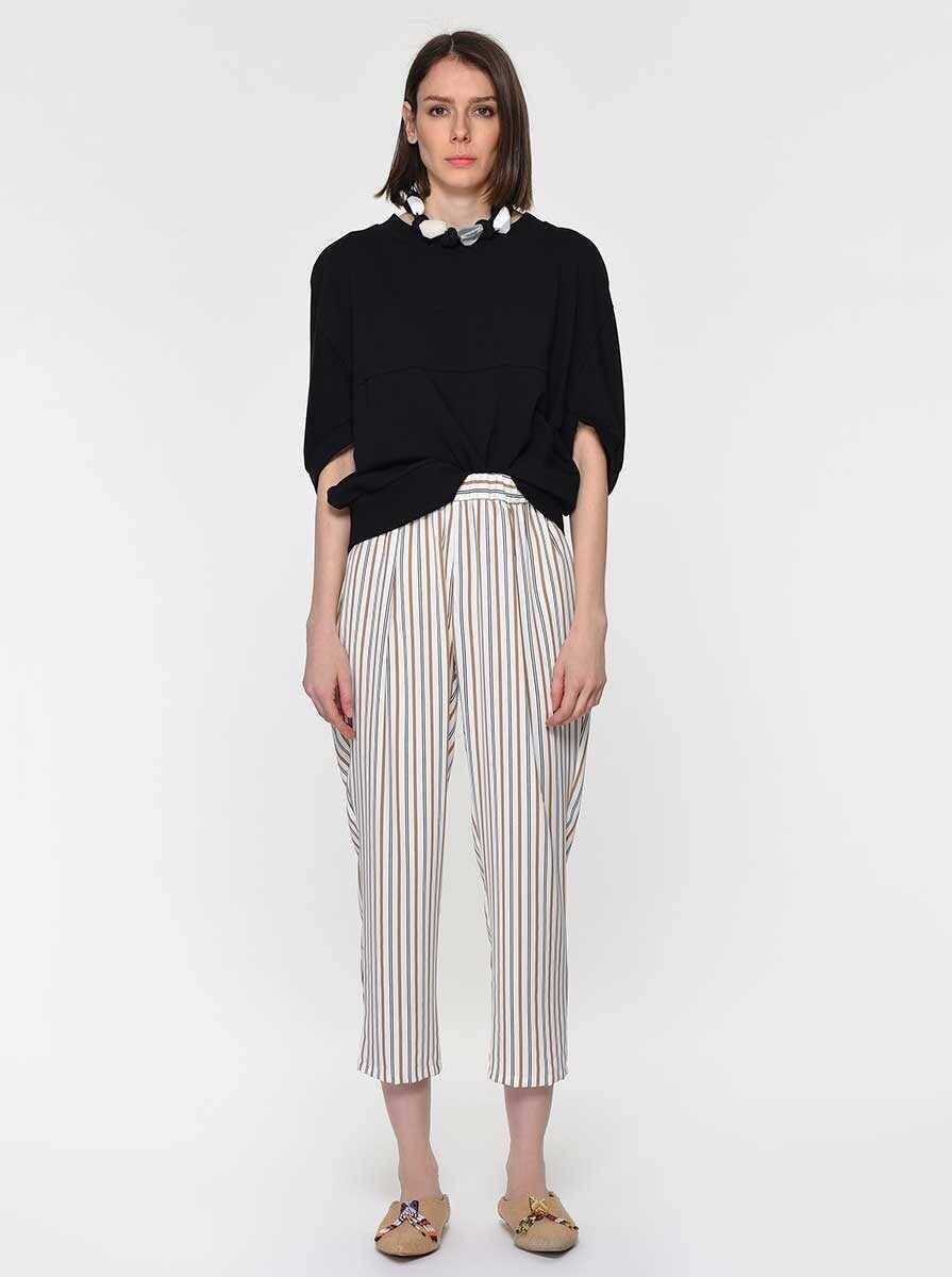 Cep Detaylı Çizgili Renkli Kadın Pantolon Standart Renk - 1