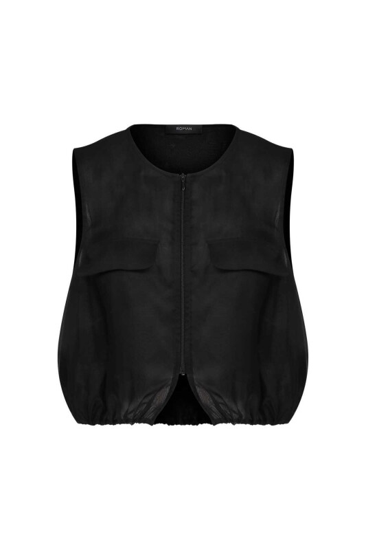 Buttoned Pocket Vest Black - 4